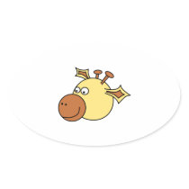 Happy Cute Giraffe. Cartoon Animal. Oval Stickers