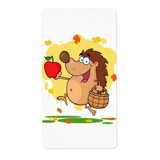 happy cute hedgehog apple picking personalized shipping labels