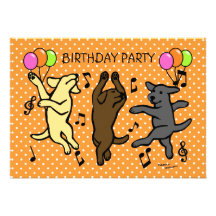 Happy Dancing Labrador Trio Cartoon Custom Invites