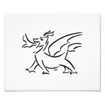 happy dragon black outline side photographic print