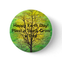 Happy Earth Day Round Button - Green Tree