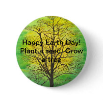Happy Earth Day Round Button - Green Tree