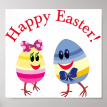 Happy Easter Boy And Girl Egg Poster