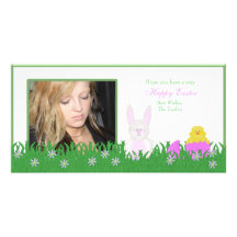 Happy Easter Bunny and Baby Duck Photo Card