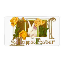 Happy Easter Bunny with Yellow Roses Shipping Labels