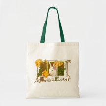 Happy Easter Bunny with Yellow Roses Tote Bag