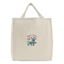 Happy Easter Embroidered Butterfly Tote Bag