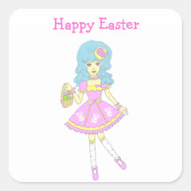 Happy Easter Girl Square Sticker