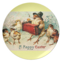 Happy Easter Papa Chick, Pipe, Accordion & Chicks Plate