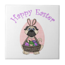 Happy Easter Puggy Ceramic Tile