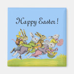 Happy Easter Running Pastel Rabbits Fridge Magnets