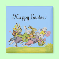 Happy Easter Running Pastel Rabbits magnets