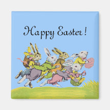 Happy Easter Running Pastel Rabbits Fridge Magnets