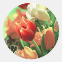 Happy Easter Tulips Round Sticker