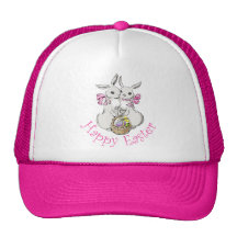 Happy Easter Two Bunnies Hats