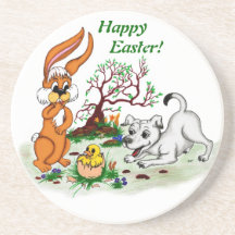 Happy Easter! Welpe, Küken, Hase Untersetzer