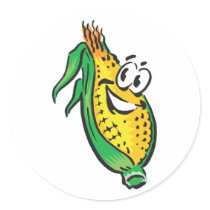 happy face corn on the cob round stickers