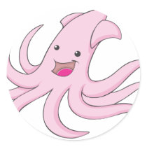 Happy Giant Squid Round Stickers