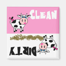 Happy Girl Cow Clean / Dirty Dishwasher Magnet