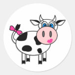 Happy Girl Cow Round Stickers