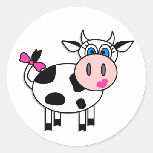 Happy Girl Cow Round Stickers