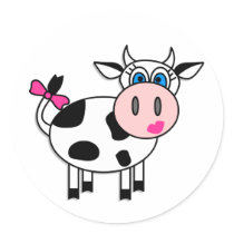 Happy Girl Cow Round Stickers