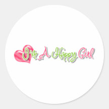 Happy Girl Round Stickers