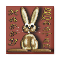 Happy gold rabbit easter fridge magnet