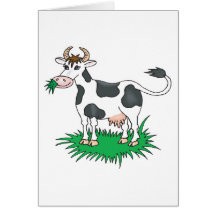 happy grazing cow greeting card