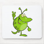 Happy Green Alien Gesturing A Peace Sign Mousepads