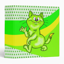 Happy Green Cartoon Cat Avery Binder