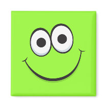 Happy green cartoon smiley face magnet