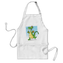 Happy Green Fire Breathing Dragon Dancing Apron