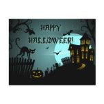 Happy Halloween Black Cat Haunted House Blue