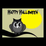 Happy Halloween Black Hoot Owl Moon Poster posters