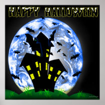 Happy Halloween Creepy Haunted House Print