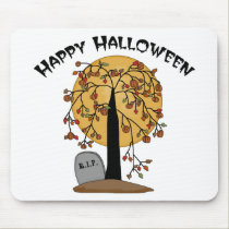 Happy Halloween Fall Tree and Grave Stone mousepads