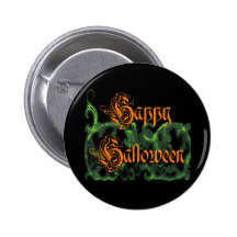 Happy Halloween Ghostly Green Scrolls Buttons