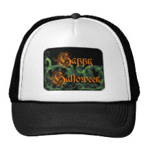 Happy Halloween Ghostly Green Scrolls Hat