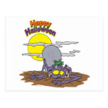 happy halloween ghoul rising from grave post card