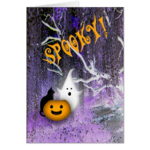 Happy Halloween Kids Spooky ghost cat pumpkin Greeting Card