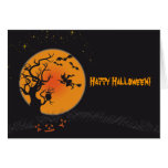 Happy Halloween Moon and Witch Greeting Card