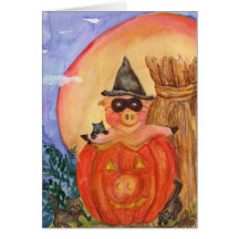Happy Halloween Pig CARD  Kittens &  Jack O'Pig