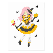 Happy Halloween Pumpkin Girl Postcard