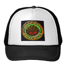 Happy Halloween Skull BLACK bg Mesh Hats