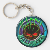 Happy Halloween Skull blue BLACK bg Key Chains