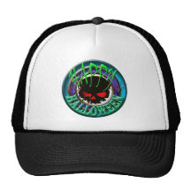 Happy Halloween Skull blue WHITE bg Hat