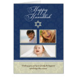 Happy Hanukkah Damask Holiday Card (blue)