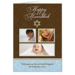 Happy Hanukkah Damask Holiday Card (brown/blue)