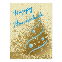 Happy Hanukkah in Blue and Gold Post Card